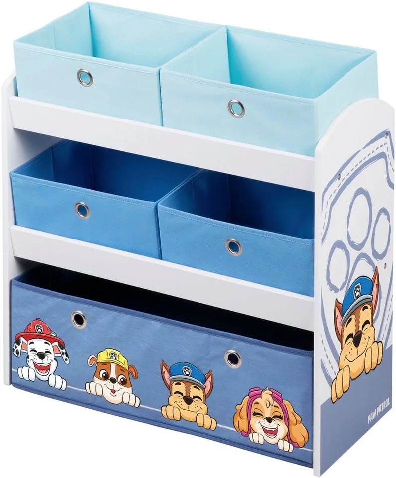 Kinderregal PAW Patrol, inklusive 5 Stoffboxen in 2 Größen de roba en Blanc – photo produit 1 sur 5