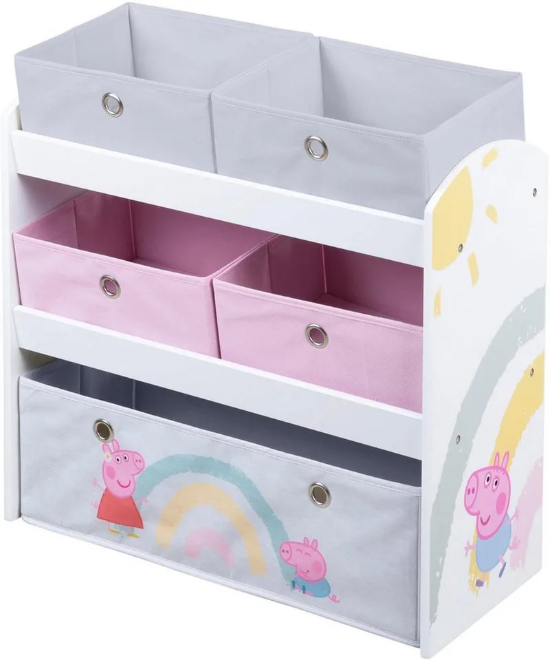 Kinderregal Peppa Pig, inklusive 5 Stoffboxen in 2 Größen de roba en Blanc – photo produit 1 sur 5