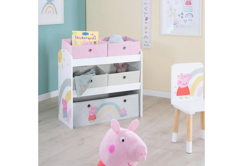 Kinderregal Peppa Pig, inklusive 5 Stoffboxen in 2 Größen de roba en Blanc – photo produit 4 sur 5