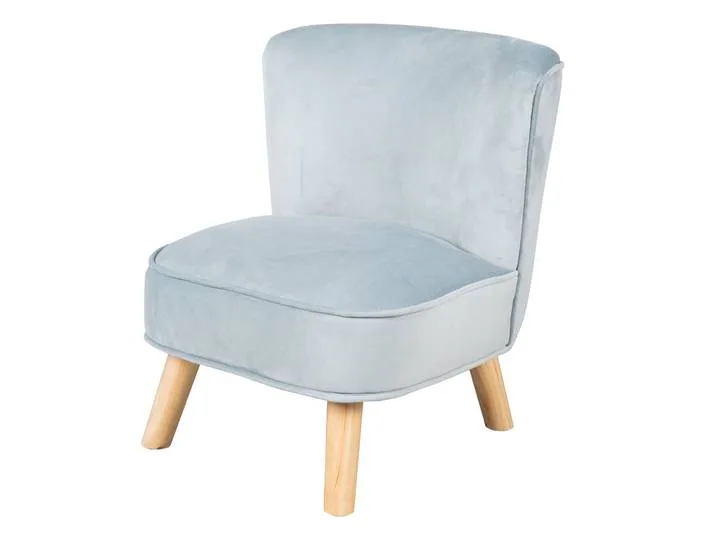 Kinderfauteuil 'Lil Sofa', comfortabele fauteuil met stevige houten poten en fluwelen stof in Sky/lichtblauw van roba – productfoto