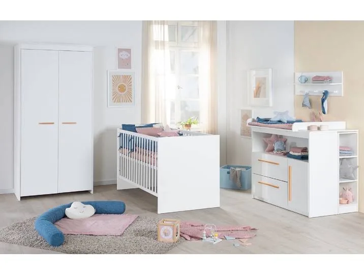 Kinderzimmer 'Lilo' - Kombi-Bett 70x140 + Wickelkommode + Kleiderschrank 2-türig - Weiß från roba – produktbild