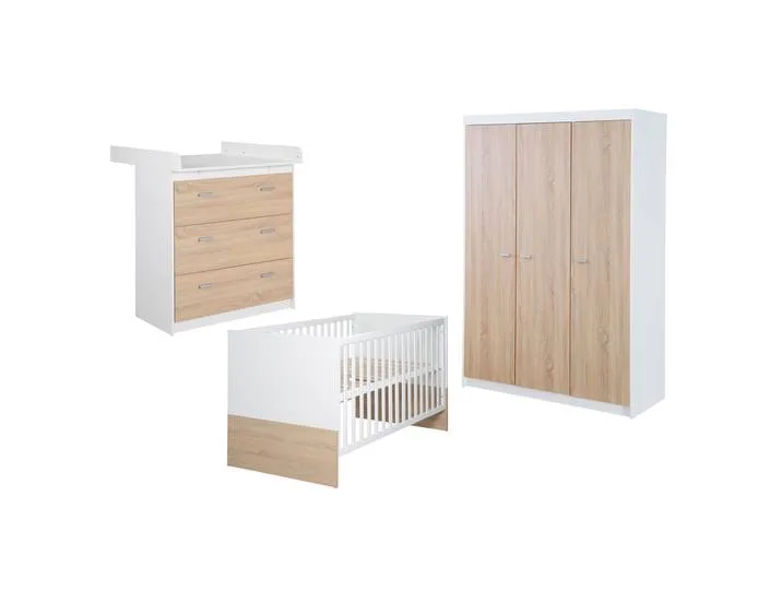 Kinderzimmerset 'Gabriella' 3-teilig - Bett 70x140 + Wickelkommode schmal + Kleiderschrank 3-türig fra roba – produktbillede