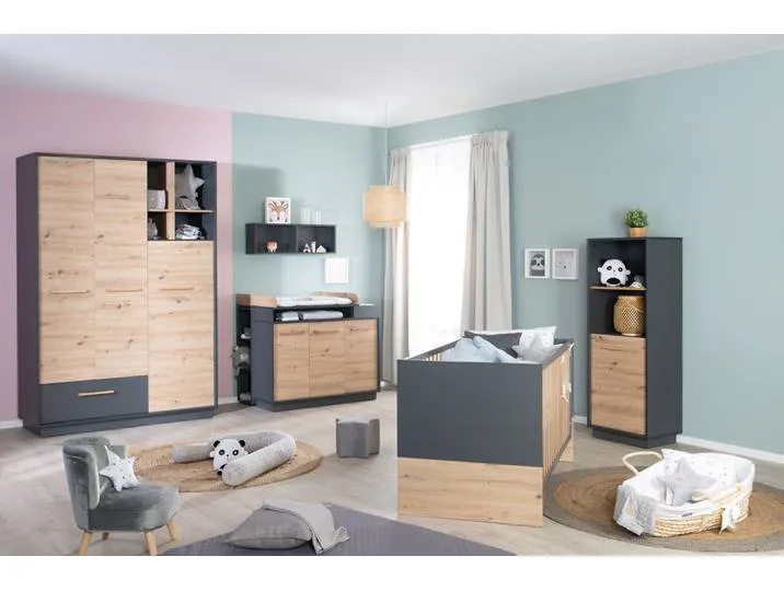 Kinderzimmerset 'Lenn' 3-teilig - Bett 70x140 + Wickelkommode + Kleiderschrank 3-türig de roba – photo produit