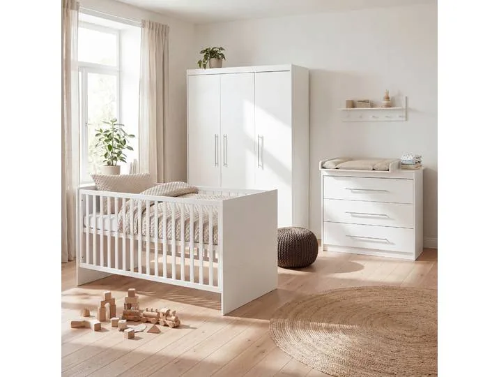 Kinderzimmerset 'Maren' 3-teilig - Bett 70x140 + Wickelkommode schmal + Kleiderschrank 3-türig fra roba – produktbillede