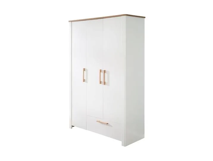 Kleiderschrank 'Ava' 3-trg. in weiß, mit Deckplatte in 'Artisan Eiche‘, HxBxT: 200 x 137 x 53 cm fra roba – produktbillede