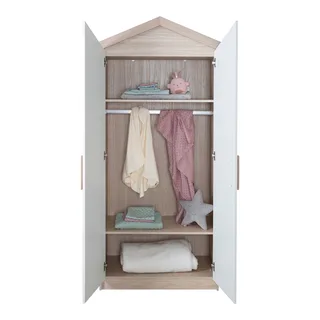 Kleiderschrank Cabane 2-türig van roba in Wit, Naturel, 96 × 190 mm – productfoto 3 van 3
