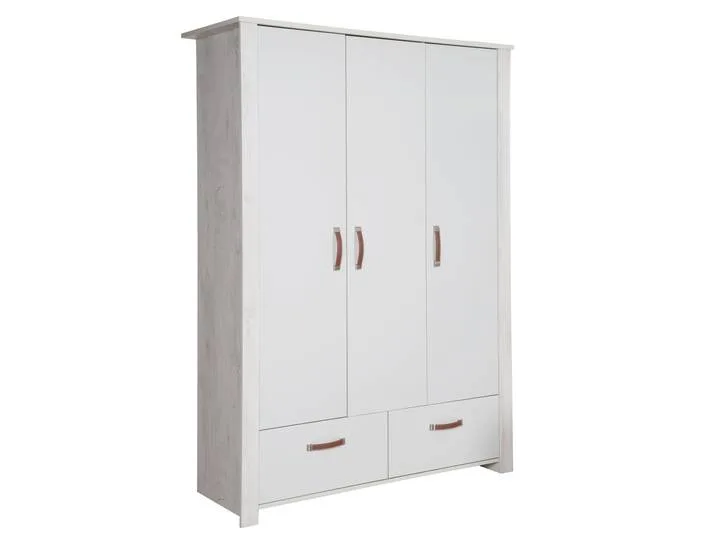 Kleiderschrank 'Mila', 3 Türen, 2 Schubladen, Soft Close-Technik, Drehtürenschrank, grau/weiß från roba – produktbild
