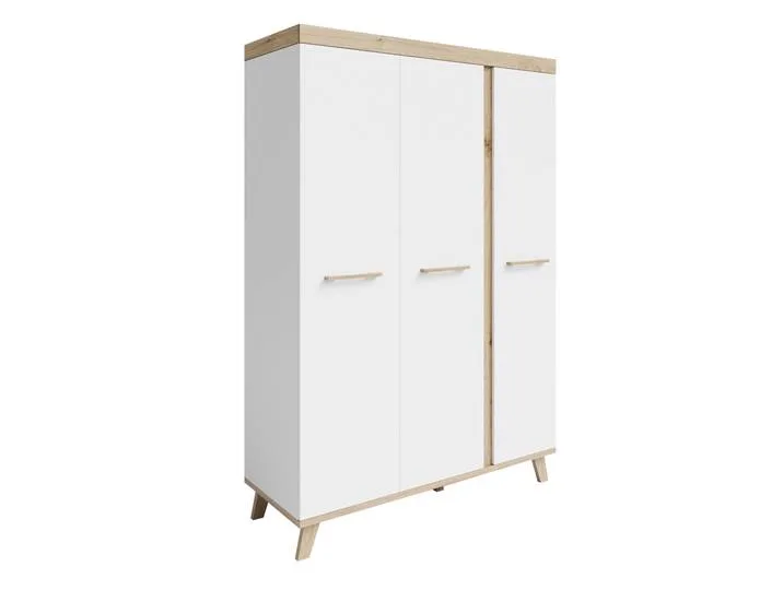 Kleiderschrank 'Smile' 3-türig - Griffe & Füße aus Massivholz - Weiß / Artisan Eiche de roba – photo produit