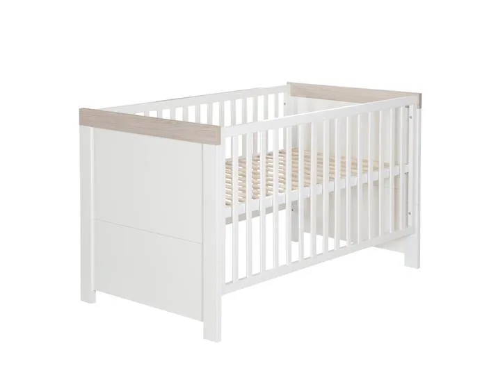 Kombi-Kinderbett 'Lucy' 70 x 140 cm, umbaubar, weiß, Kranz in 'Luna Elm' fra roba – produktbillede