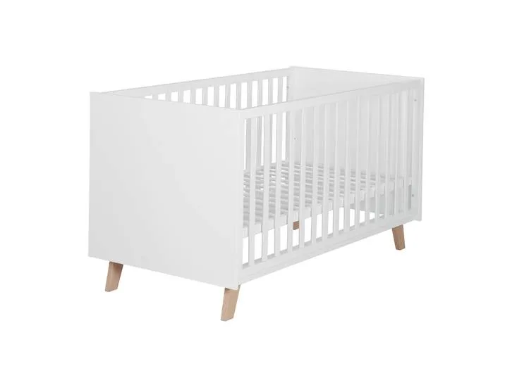 Kombi Kinderbett 'Smile' 70x140 - Höhenverstellbar - Füße aus Eiche massiv - Weiß by roba – product photo
