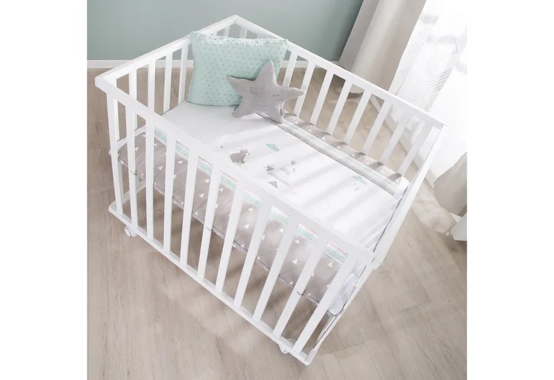 Laufgitter 4-eckig, Laufstall, inkl. Schutzeinlage & Rollen, höhenverstellbar by roba in White – product photo 2 of 5