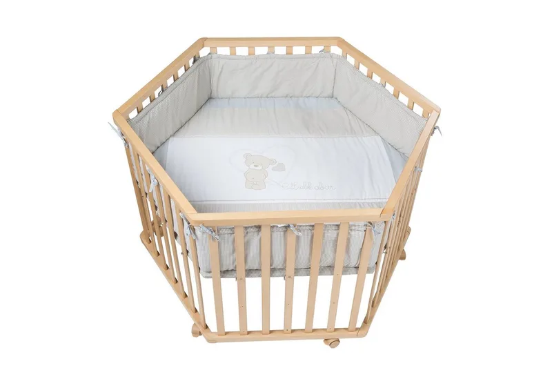 Laufgitter 6-eckig, Laufstall inkl. Schutzeinlage und Rollen by roba in Braun – product photo