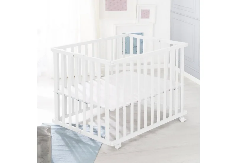 Laufgitter 75 x 100 cm - Klapplaufgitter - zusammenklappbar inkl. Rollen, Laufstall inkl. Schutzeinlage, höhenverstellbar, platzsparend by roba in White – product photo 2 of 5