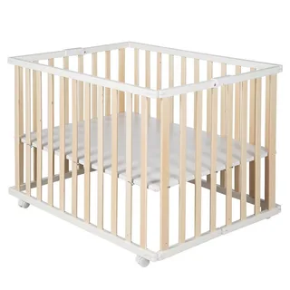 Laufgitter 75 x 100 cm - Klapplaufgitter - zusammenklappbar inkl. Rollen, Laufstall inkl. Schutzeinlage, höhenverstellbar, platzsparend by roba in Beige – product photo 4 of 5