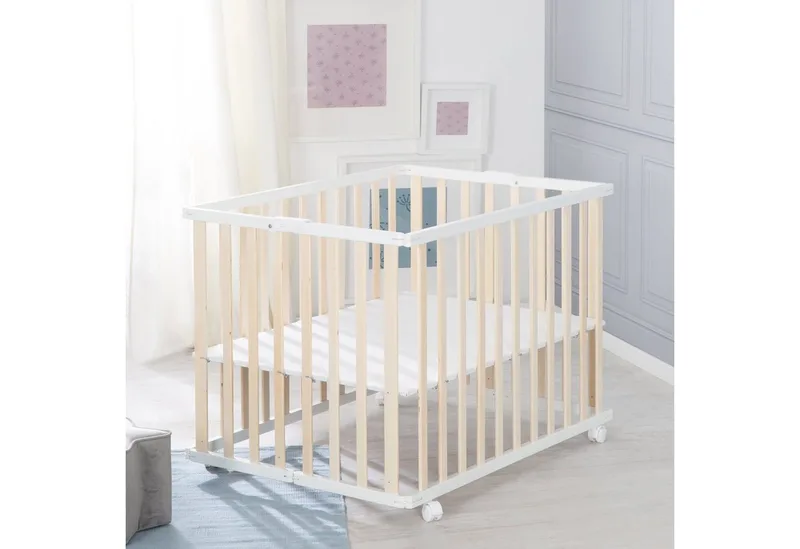 Laufgitter 75 x 100 cm - Klapplaufgitter - zusammenklappbar inkl. Rollen, Laufstall inkl. Schutzeinlage, höhenverstellbar, platzsparend by roba in Beige – product photo 2 of 5