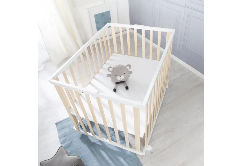 Laufgitter 75 x 100 cm - Klapplaufgitter - zusammenklappbar inkl. Rollen, Laufstall inkl. Schutzeinlage, höhenverstellbar, platzsparend by roba in Beige – product photo 3 of 5