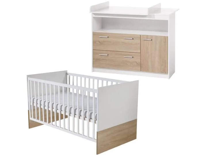 Möbelset 'Gabriella' inkl. Babybett 70 x 140 cm & breite Wickelkommode, bicolor van roba – productfoto