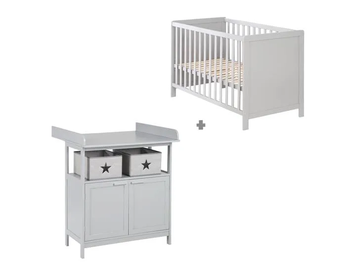 Möbelset 'Hamburg' - Baby- & Beistellbett 60x120 + Wickelkommode 2-türig - Taupe van roba – productfoto