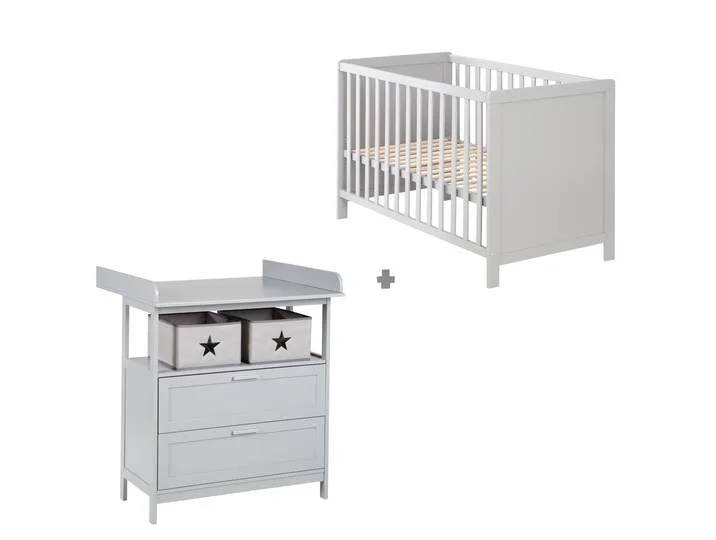 Möbelset 'Hamburg' - Baby- & Beistellbett 60x120 + Wickelkommode - Taupe van roba – productfoto