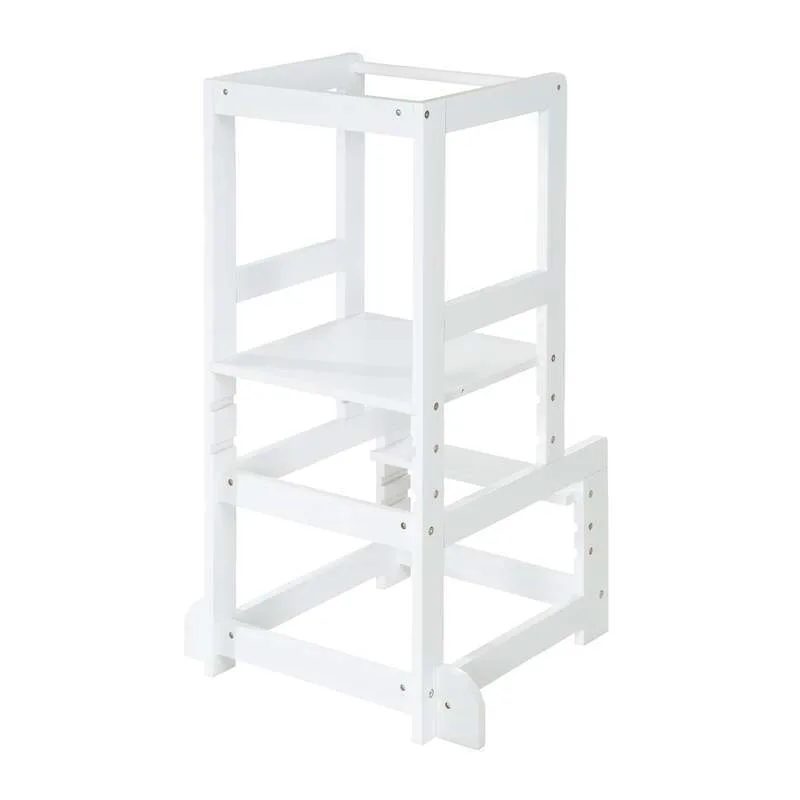 Montessori-Lernturm – sichere Trittleiter für Kinder – ideal als Küchenhelfer – maximale Belastbarkeit 80 kg – Holz, Weiß von roba – Produktfoto