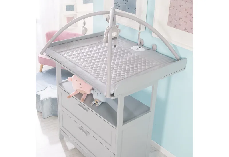 Tapis d'éveil avec arche de jeu avec 5 éléments de jeu, Gris de roba en Gris – photo produit 2 sur 5
