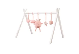 Spielbogen Spieltrapez, Spiel-und Greiftrainer nach Montessori, mit Spielset für Babys van roba in Roze – productfoto 1 van 5