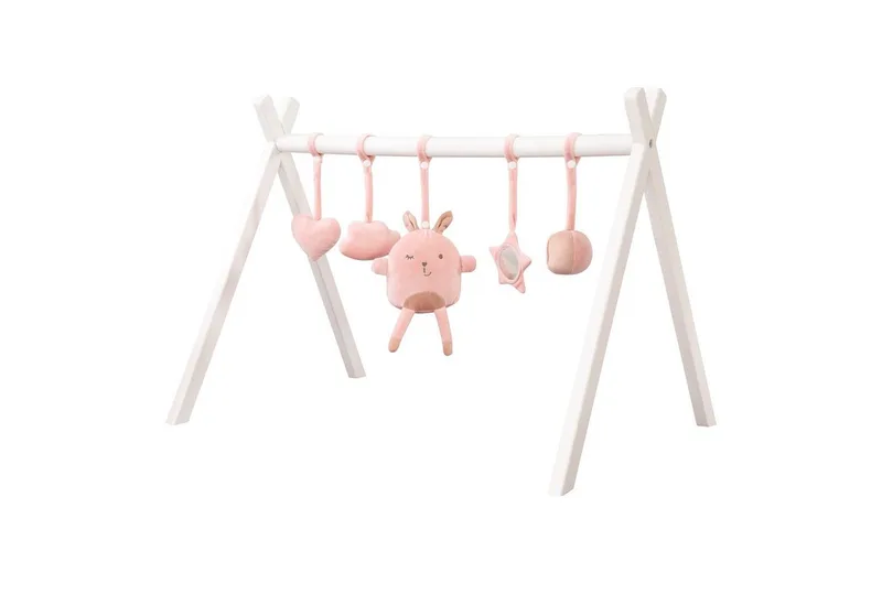 Spielbogen Spieltrapez, Spiel-und Greiftrainer nach Montessori, mit Spielset für Babys van roba in Roze – productfoto 1 van 5