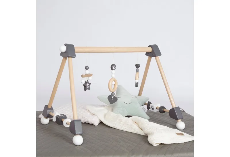 Spielbogen Spieltrapez, Spielbogen für Babys, höhenverstellbare Spielelemente aus Holz de roba en Beige – photo produit 3 sur 4