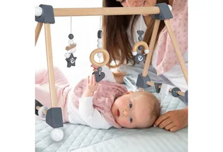 Spielbogen Spieltrapez, Spielbogen für Babys, höhenverstellbare Spielelemente aus Holz de roba en Beige – photo produit 2 sur 4