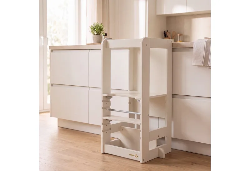 Stehhilfe 2 in 1 Lernturm "Step & Play" - aus Holz - Montessori Küchenhelfer, auch nutzbar als Tisch mit Sitz - praktisch vielseitig från roba i Beige – produktbild 2 av 5