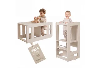 Stehhilfe 2 in 1 Lernturm "Step & Play" - aus Holz - Montessori Küchenhelfer, auch nutzbar als Tisch mit Sitz - praktisch vielseitig från roba i Beige – produktbild 1 av 5