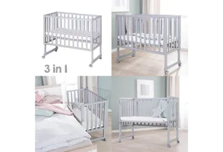 Stubenbett Beistellbett, Stubenbett, höhenverstellbar inkl. Matratze & Canvas Barriere von roba in Grau – Produktfoto 5 von 5