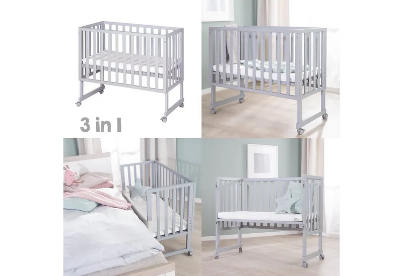 Stubenbett Beistellbett, Stubenbett, höhenverstellbar inkl. Matratze & Canvas Barriere von roba in Grau – Produktfoto 5 von 5