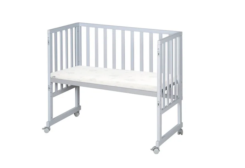 Stubenbett Beistellbett, Stubenbett, höhenverstellbar inkl. Matratze & Canvas Barriere von roba in Grau – Produktfoto 4 von 5