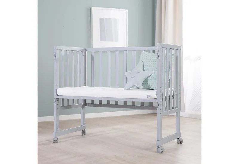Stubenbett Beistellbett, Stubenbett, höhenverstellbar inkl. Matratze & Canvas Barriere von roba in Grau – Produktfoto 2 von 5