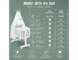 Stubenbett Komplettwiegenset "Little Stars", Stubenwagen & Wiege aus Holz in / Grau von roba in Weiß – Produktfoto 4 von 4