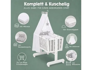 Stubenbett Komplettwiegenset "Little Stars", Stubenwagen & Wiege aus Holz in / Grau von roba in Weiß – Produktfoto 2 von 4