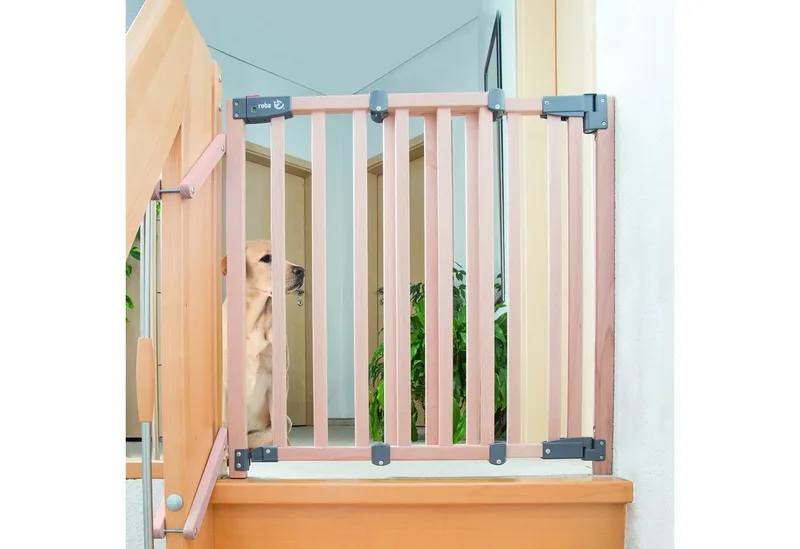 Treppenschutzgitter Safety Up, Schutzgitter mit Ampelfunktion, Buche massiv fra roba i Beige – produktbillede 4 af 4