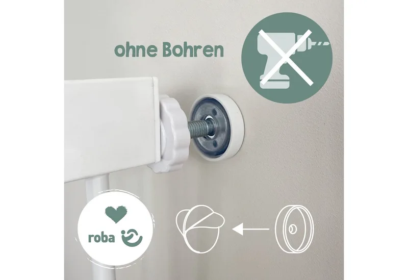 Türschutzgitter easySafe+ Tür- & Treppenschutzgitter Metall - Verstellbreite 75-82 cm, TÜV-geprüft - Ampelverschluss 90°-Stopp - Bohrfrei - Von 0-24 Monaten de roba en Blanc – photo produit 4 sur 5