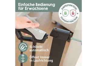 Türschutzgitter easySafe+ Tür- & Treppenschutzgitter Metall - Verstellbreite 75-82 cm, TÜV-geprüft - Ampelverschluss 90°-Stopp - Bohrfrei - Von 0-24 Monaten de roba en Noir – photo produit 4 sur 5