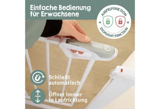 Türschutzgitter easySafe+ Tür- & Treppenschutzgitter Metall - Verstellbreite 75-82 cm, TÜV-geprüft - Ampelverschluss 90°-Stopp - Bohrfrei - Von 0-24 Monaten de roba en Blanc – photo produit 3 sur 5