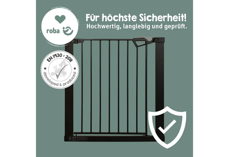 Türschutzgitter easySafe+ Tür- & Treppenschutzgitter Metall - Verstellbreite 75-82 cm, TÜV-geprüft - Ampelverschluss 90°-Stopp - Bohrfrei - Von 0-24 Monaten de roba en Noir – photo produit 3 sur 5