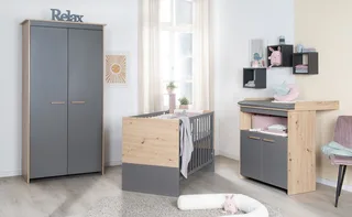 Wickelkommode Anna - aus Holz - in Anthrazit mit Dekor Kent Eiche - moderne Optik, Wickeltisch 2-türig mit abnehmbarem Aufsatz - Offenes Fach & 2 Türen by roba in Grey – product photo 2 of 5