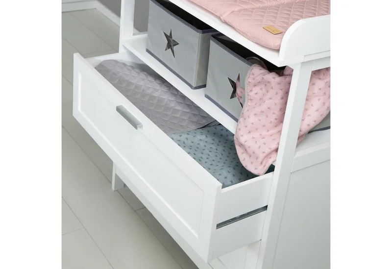 Wickelkommode Hamburg, mit Ansatz, 2 Schubladen & Boxen, Wandbefestigung, Wickelhöhe 92 cm von roba in Weiß – Produktfoto 5 von 5