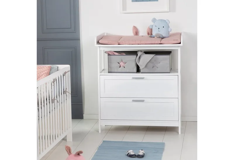 Wickelkommode Hamburg, mit Ansatz, 2 Schubladen & Boxen, Wandbefestigung, Wickelhöhe 92 cm von roba in Weiß – Produktfoto 2 von 5