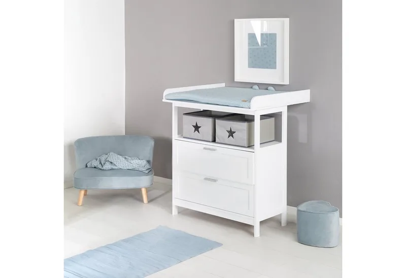 Wickelkommode Hamburg, mit Ansatz, 2 Schubladen & Boxen, Wandbefestigung, Wickelhöhe 92 cm von roba in Weiß – Produktfoto 3 von 5