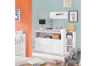 Wickelkommode Julia in / Dekor, Wickeltisch mit 2 Schubladen & Tür - Offenes Fach von roba in Weiß – Produktfoto 2 von 5