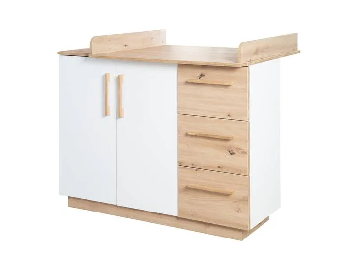 Wickelkommode 'Lion' inkl. abnehmbarem Ansatz - 3 Schubladen & 2 Drehtüren de roba – photo produit