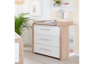 Wickelkommode Malo, moderne Wickelkommode, weiß lackiert / Artisan Eiche, Wickeltisch aus Holz, 3 Schubladen mit Vollauszug & Schubladendämpfung by roba – product photo 2 of 5