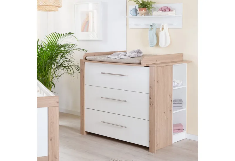 Wickelkommode Malo, moderne Wickelkommode, weiß lackiert / Artisan Eiche, Wickeltisch aus Holz, 3 Schubladen mit Vollauszug & Schubladendämpfung by roba – product photo 2 of 5